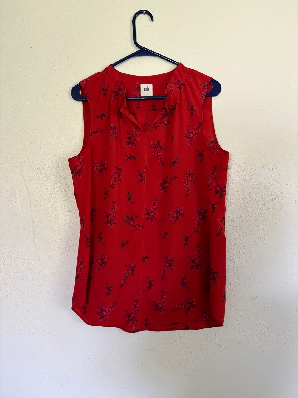 CAbi Red Sleeveless Floral Shell Top